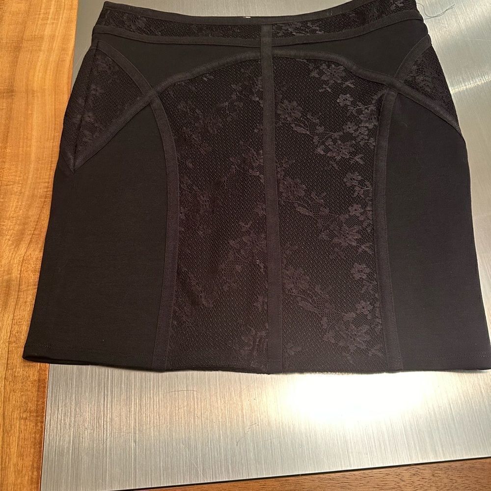 Free People, Black Lace, Mini Pencil Skirt. Size Medium